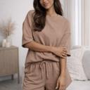  Short Sleeve Luxe Lounge Sets - Tan