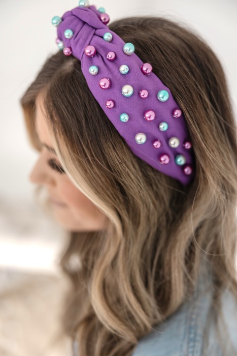 Purple Beaded Mardi Gras Headband