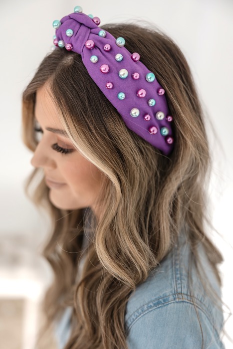 Purple Beaded Mardi Gras Headband