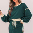 Evergreen Medium Violeta Loose Pullover and Lace-up Waist Skort Set