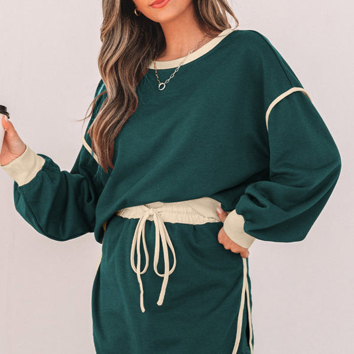 Violeta Loose Pullover and Lace-up Waist Skort Set