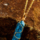  Blue Gold Wire Wrapped Turquoise Pendant Necklace