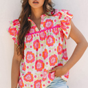  Mikaela Ric-rac Trim Split Neck Loose Blouse
