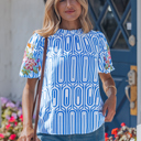 Sky Blue XL Aadhya Embroidered Puff Sleeve Blouse