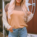 Khaki Large Adaline Ribbed Loose top Long Sleeve Top