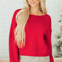 Fiery Red Medium Addison Backless Bubble Sleeve Sweater