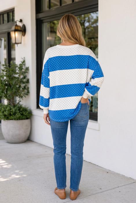 Adeline Dot Patchwork Colorblock Long Sleeve Top