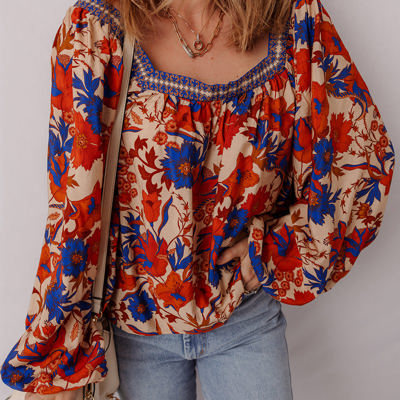 Adeline Floral Print Square Neck Backless Loose Fit Blouse