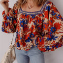  Adeline Floral Print Square Neck Backless Loose Fit Blouse