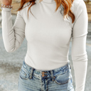  Adelyn Ribbed Knit High Long Sleeve Top