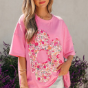Bright Pink Small Adriana Big Flower Oversize Tee