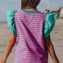  Adrianna Stripe Ruffled Sleeve Crew Neck Blouse