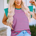  Adrianna Stripe Ruffled Sleeve Crew Neck Blouse