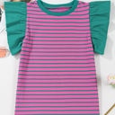  Adrianna Stripe Ruffled Sleeve Crew Neck Blouse
