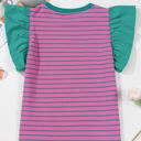 Adrianna Stripe Ruffled Sleeve Crew Neck Blouse