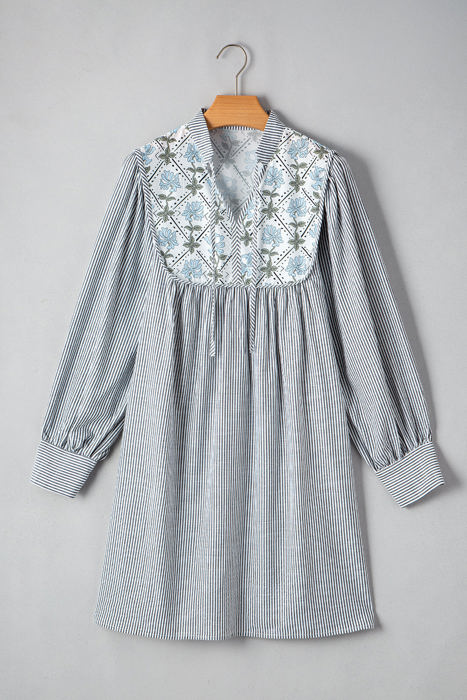 Aila Stripe Floral Patchwork Tied Mini Dress