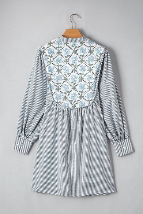 Aila Stripe Floral Patchwork Tied Mini Dress