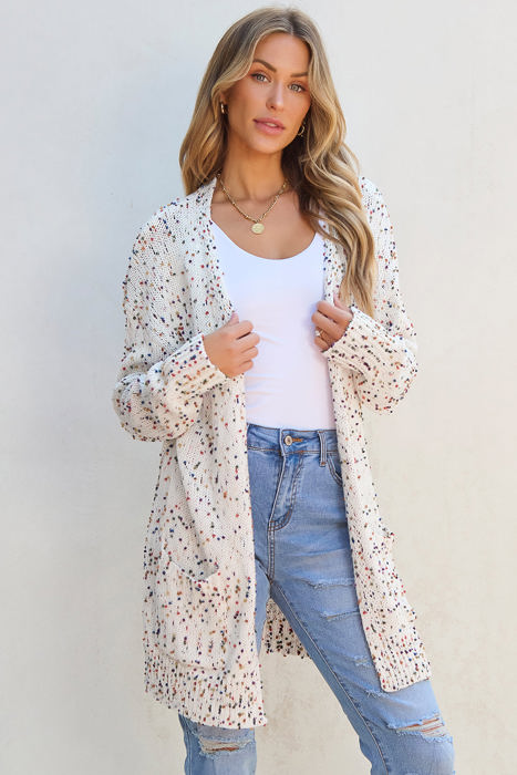 Ailany Confetti Rib Knit Long Sleeve Cardigan