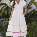  Aleah Rickrack Trim Short Sleeve Long Dress
