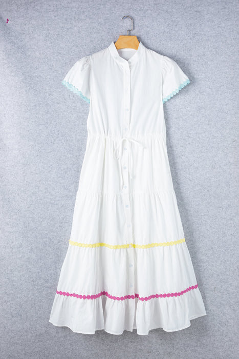 Aleah Rickrack Trim Short Sleeve Long Dress