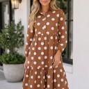 Brown Large Alexa Long Sleeve Shift Dress