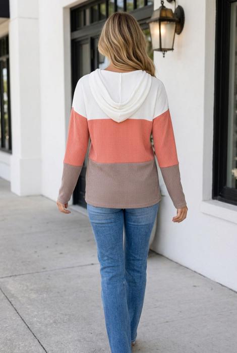 Alexandra Colorblock Hooded Pullover Long Sleeve Top