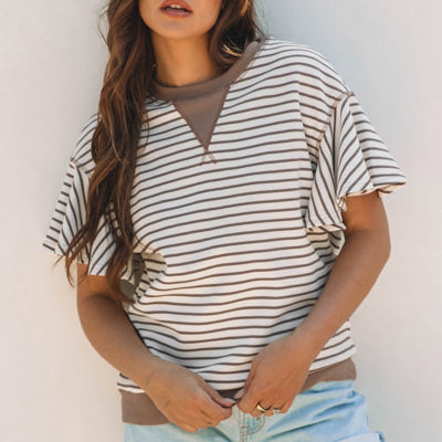 Alexia Striped Ruffle Short Sleeve Top