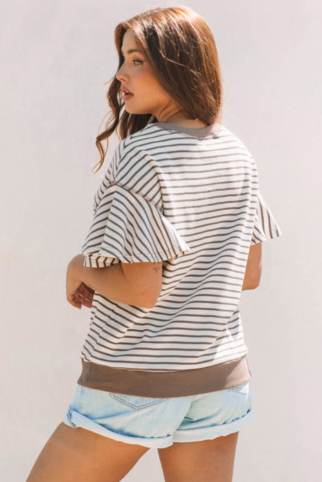 Alexia Striped Ruffle Short Sleeve Top