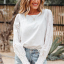 White XL Allison Eyelet Embroidered Smocked Cuff Sheer Blouse