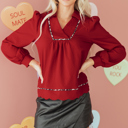  Alma Contrasted Trim Textured Blouse