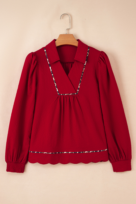 Alma Contrasted Trim Textured Blouse