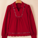  Alma Contrasted Trim Textured Blouse