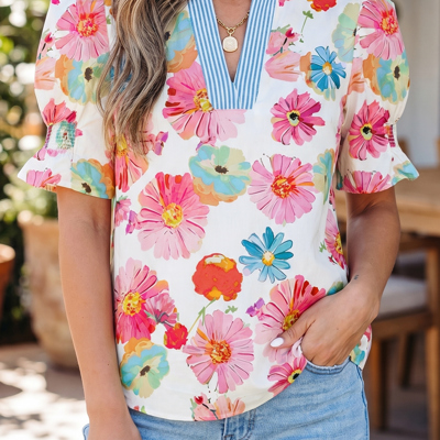 Alma Sleeve Striped Trim Blouse