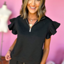  Alyssa Textured Flutter Sleeve Top