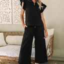 Black XL Alyssa Textured Flutter Sleeve Top