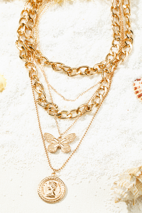 Amara Multilayer Butterfly Charm Necklace