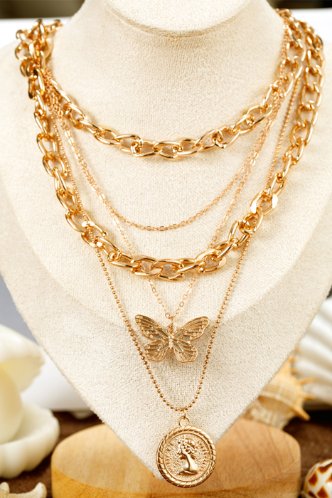 Amara Multilayer Butterfly Charm Necklace