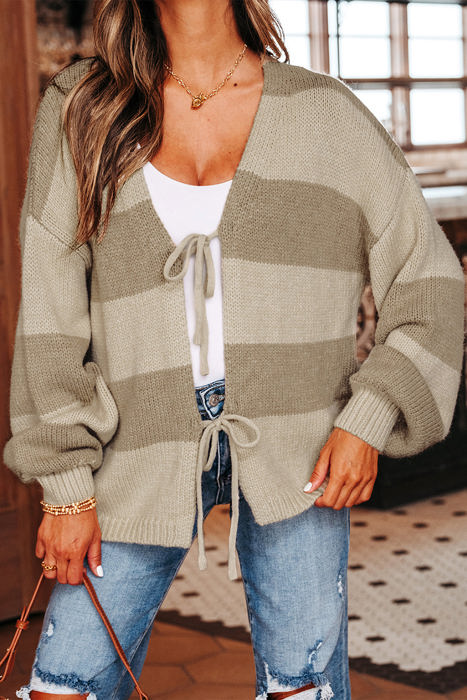 Amara Striped Knit Bow Tie Front Sweater Cardigan