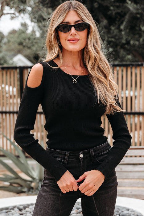Amaya Ribbed Knit Cold Shoulder Sweater