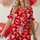 Red XL Amayah Ruffled Short Sleeve Shirt