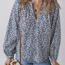 Blue XL Amelie Notched Puff Sleeve Blouse
