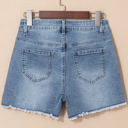  Amelie Pearl Beaded Raw Hem Medium Wash Denim Shorts