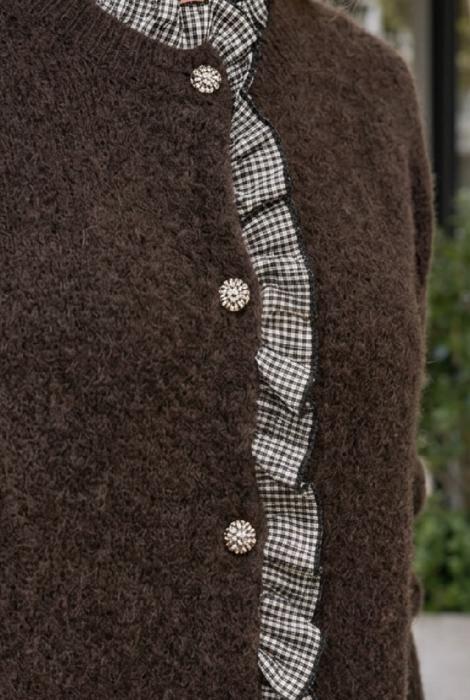 Ami Ruffle Trim Patchwork Sweater
