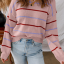 Pink Stripe XL Amyra Edge Drop Shoulder Sweater