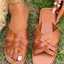 Coffee Size 9 Ana Crossed Woven Flat Slippers