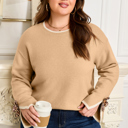 Tan XXXXL Anaiah Decor Cuffs Loose PLUS Sweater