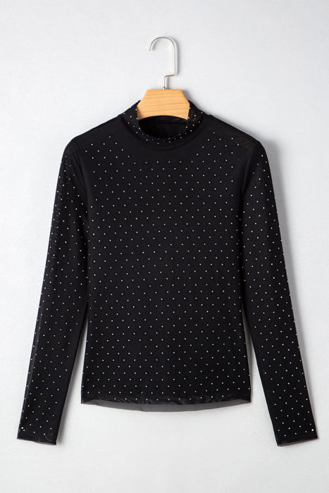 Anastasia Rhinestone Embellished Mesh Long Sleeve Top