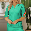 Sea Green Medium Anaya Collared Short Sleeve Top