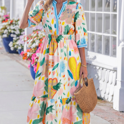 Angel Striped Trim Midi Dress