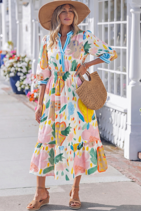Angel Striped Trim Midi Dress